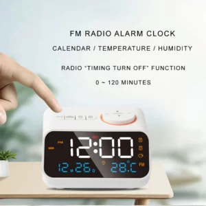 Mordern FM Radio LED Alarm Clock for Bedside Wake Up. Digital Table Calendar with Temperature Thermometer Humidity Hygrometer. - Image 2