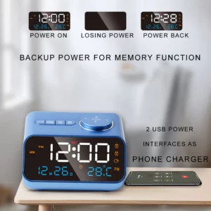 Mordern FM Radio LED Alarm Clock for Bedside Wake Up. Digital Table Calendar with Temperature Thermometer Humidity Hygrometer. - Image 4