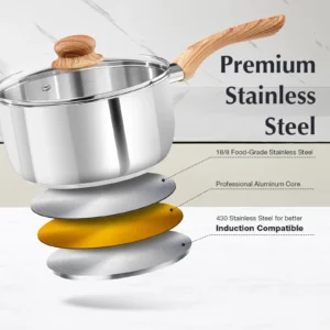 KOCH SYSTEME CS Stainless Steel Stew Pot Set 1QT2QT3QT Stew Pot Set with Heat-resistant Bakelite Handle Universal for All Stoves - Image 3