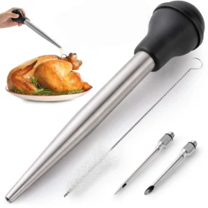 Stainless Steel Turkey Baster Syringe for Cooking Meat Injector Set with 2 Marinade Needles 1 Cleaning Brush Baking Kitchen Tool - Image 1