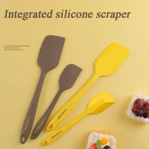 2 Pieces Yellow/Brown Scraper Silicone Spatula Set Gadget Tools Mixing Tool Utensils All for Kitchen and Home Baking Cake Cream - Image 2