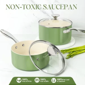 MICHELANGELO Non Stick Saucepan with Lid Stainless Steel Handle Ceramic Coating Milk Pot for Cooking Scratch-Resistant Oven Safe - Image 2