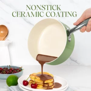 MICHELANGELO Non Stick Saucepan with Lid Stainless Steel Handle Ceramic Coating Milk Pot for Cooking Scratch-Resistant Oven Safe - Image 3