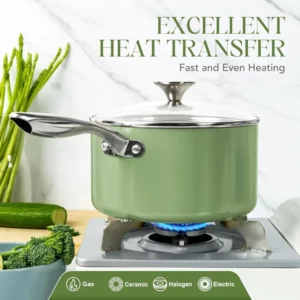 MICHELANGELO Non Stick Saucepan with Lid Stainless Steel Handle Ceramic Coating Milk Pot for Cooking Scratch-Resistant Oven Safe - Image 4