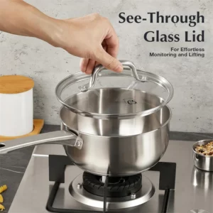 KOCH SYSTEME CS 1QT & 2QT & 3QT Stainless Steel Stew Pot Set Sauce Pot Uncoated Cooking Pot with Lid Handle Induction Compatible - Image 5