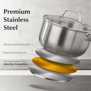 KOCH SYSTEME CS 1QT & 2QT & 3QT Stainless Steel Stew Pot Set Sauce Pot Uncoated Cooking Pot with Lid Handle Induction Compatible - Image 4