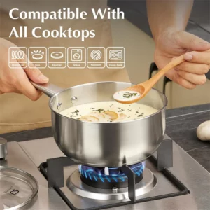 KOCH SYSTEME CS 1QT & 2QT & 3QT Stainless Steel Stew Pot Set Sauce Pot Uncoated Cooking Pot with Lid Handle Induction Compatible - Image 3