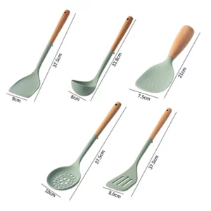 5Pcs Wooden Handle Non-stick Silicone Kitchen Utensils Kitchen Utensils Silicone Cooking Spatula Baking Storage Tool - Image 3