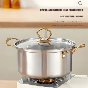 Stainless steel cookware set, including 5 cookware and 5 glass lids, suitable for stoves, soups, hotpot, noodles, seafood soup - Image 5