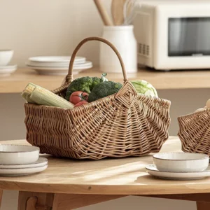 Japanese Simple Wicker Basket, Natural Woven Storage, Convenient HandleVersatile Scene Basket for Fruits and Bread, Home Organiz - Image 2