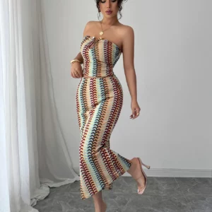 FAGADOER Elegant Stripes Patchwork 2 Piece Sets Woman Outfit Sleeveless Backless Crop Top and Skirts Female Streetwear Vestidos - Image 5
