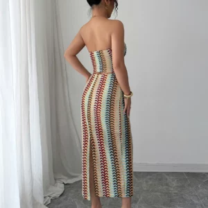 FAGADOER Elegant Stripes Patchwork 2 Piece Sets Woman Outfit Sleeveless Backless Crop Top and Skirts Female Streetwear Vestidos - Image 6