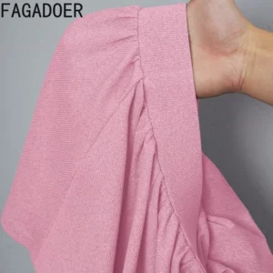 FAGADOER Casual Sports Ribbing Two Piece Outfits Woman Solid Color Short Sleeve Crop Top and Pleated Skirt Female Clothing 2025 - Image 6