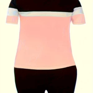 Plus size round neck color-block short-sleeved T-shirt with shorts set - Image 3