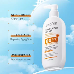 Super 220ml Aloe+Vitamin E Body And Face Sunscreen Lotion SPF 90 PA++++Whole Body Use Protect + Hydrate Moisturizing - Image 3