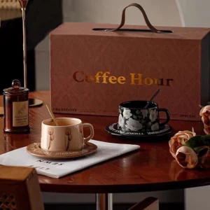Ceramic Coffee Cup and Dish Set Couple Pair Cup Gift Box High-end Exquisite Gift Set - Image 2