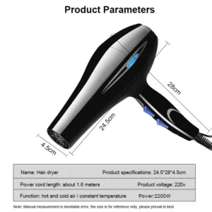 Hair Dryer 2200W Professional Powerful Hair Dryer Fast Heating Hot And Cold Adjustment Ionic Air Blow Dryer with Air Collecting - Image 4