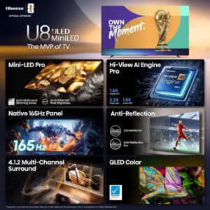 Hisense 55" Class U8 Mini-LED ULED 4K UHD Google Smart TV (55U8QG, 2025 Model) - QLED, Native 165Hz, VRR 288, Up to LD5600, 5000 Nits, HDR10+, Dolby Vision IQ · Atmos, IMAX Enhanced, 4.1.2 Ch Audio - Image 5