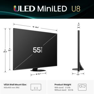 Hisense 55" Class U8 Mini-LED ULED 4K UHD Google Smart TV (55U8QG, 2025 Model) - QLED, Native 165Hz, VRR 288, Up to LD5600, 5000 Nits, HDR10+, Dolby Vision IQ · Atmos, IMAX Enhanced, 4.1.2 Ch Audio - Image 4