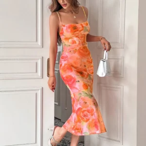 Dresses Summer Hotsweet Fashion Floral Print Sleeveless Square Neck Casual Slim Cami Dresses For Women - Image 3