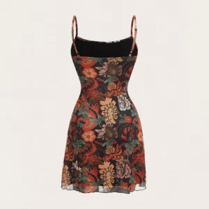 Women's Vacation Dresses 2025 Vibrant Graphic Print Sleeveless Square Neck Mini Dress for Tropical Getaway Style - Image 5