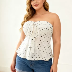 NewElegant Print Dot Elasticity Plus Size Vest Top Fashion Y2K Off-Shoulder Bow Tie Sexy Large Top All-Match Party Woman Clothes - Image 3