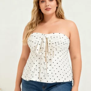 NewElegant Print Dot Elasticity Plus Size Vest Top Fashion Y2K Off-Shoulder Bow Tie Sexy Large Top All-Match Party Woman Clothes - Image 4