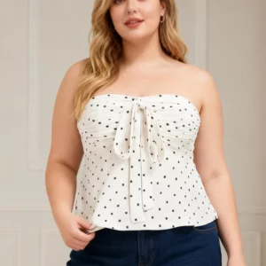 NewElegant Print Dot Elasticity Plus Size Vest Top Fashion Y2K Off-Shoulder Bow Tie Sexy Large Top All-Match Party Woman Clothes - Image 2