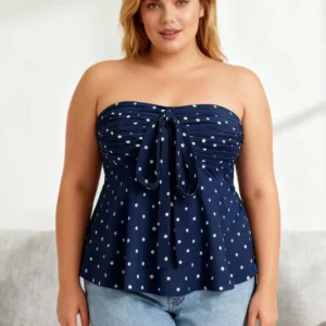 NewElegant Print Dot Elasticity Plus Size Vest Top Fashion Y2K Off-Shoulder Bow Tie Sexy Large Top All-Match Party Woman Clothes - Image 7