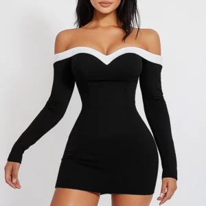 Women's Autumn Dress French Comfortable Daily Off-Shoulder Sweetheart Neck Mini Sexy Mini Dress - Image 2