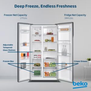 Refrigerator 564 Liters Gross(521 Net) Capacity, Side by Side, No Frost, Low Noise, 10 Years Warranty on ProSmart Inverter Compressor - GN156320XP Silver - Image 4