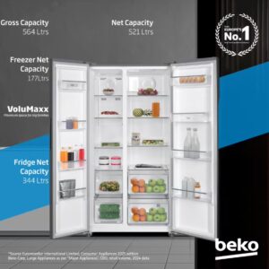 Refrigerator 564 Liters Gross(521 Net) Capacity, Side by Side, No Frost, Low Noise, 10 Years Warranty on ProSmart Inverter Compressor - GN156320XP Silver - Image 3