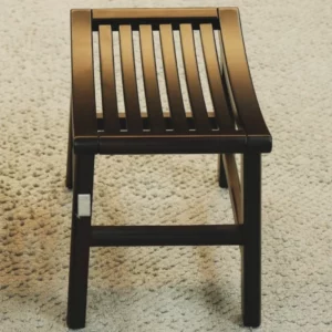 Portable Bamboo Shower Bench Stool Foldable Lightweight Bathroom Seat with Drainage Holes Anti-Slip Feet for Elderly - Image 2