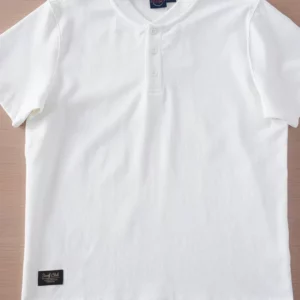2025 Summer New American Retro Short Sleeve Henry Collar Solid Color T-shirt Men's Simple 96% Cotton Washed Casual Loose Tops - Image 4