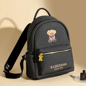 Cute Bear Embroidery Backpack for Women 2024 New Korean Fashion Soft Leather Large Capacity Casual Travel Mini Backpack Mochila - Image 2