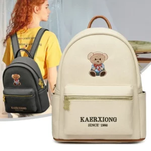 Cute Bear Embroidery Backpack for Women 2024 New Korean Fashion Soft Leather Large Capacity Casual Travel Mini Backpack Mochila - Image 3