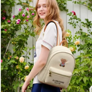 Cute Bear Embroidery Backpack for Women 2024 New Korean Fashion Soft Leather Large Capacity Casual Travel Mini Backpack Mochila - Image 4