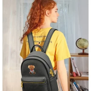 Cute Bear Embroidery Backpack for Women 2024 New Korean Fashion Soft Leather Large Capacity Casual Travel Mini Backpack Mochila - Image 5