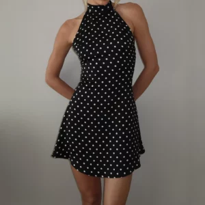 New Fashion Women Mini Halter Neck Dress Dot Print Sleeveless Open Back A-line Dress For Daily Party Club Hot Sale S M L - Image 2