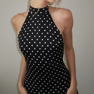 New Fashion Women Mini Halter Neck Dress Dot Print Sleeveless Open Back A-line Dress For Daily Party Club Hot Sale S M L - Image 7
