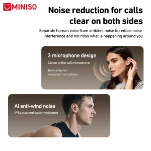 MINISO MS105 Bluetooth Earphone In-Ear Earbuds Soft Earbuds Wireless Headphones Waterproof IPX5 - Image 3
