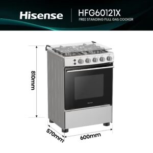 60 Cm Freestanding Gas Cooker And 4 Burners With Flame Failure Device, Cast Iron Pan Support, Stainless Steel, HFG60121X Silver - Image 7