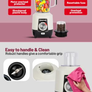 2-in-1 Blender, Powerful Motor With 2 Speed Setting and Pulse| Transparent And Unbreakable Jars With Stainless Steel Blade, Grinder Attachment| Perfect For making Smoothies, Milkshakes, Etc And Grinding Beans, Coconut, Nuts, Etc|2 Years Warranty 1.8 L 600 W GSB44027T White/Black - Image 2
