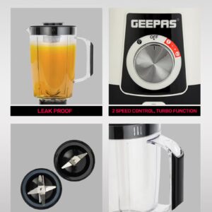 2-in-1 Blender, Powerful Motor With 2 Speed Setting and Pulse| Transparent And Unbreakable Jars With Stainless Steel Blade, Grinder Attachment| Perfect For making Smoothies, Milkshakes, Etc And Grinding Beans, Coconut, Nuts, Etc|2 Years Warranty 1.8 L 600 W GSB44027T White/Black - Image 5