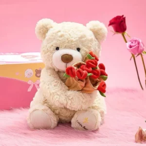 Kawaii Teddy Bear with Roses Plush Toy Soft Bear Stuffed Doll Romantic Gift for Lover Home Decor Valentine's Day Gifts for Girls - Image 1