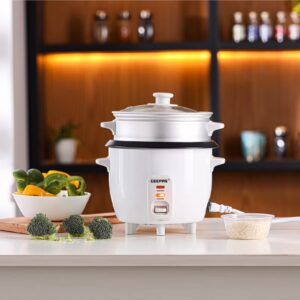 Multifunction Rice Cooker Includes Cook & Keep Warm Functions With Tempered Glass Lid, Aluminum Inner Steamer/ Removable Non-Stick Pot/Cool Touch Handle/Durable Construction 1 L 400 W GRC4325H White - Image 2
