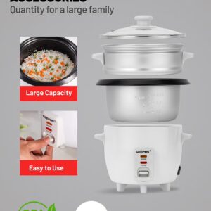 Multifunction Rice Cooker Includes Cook & Keep Warm Functions With Tempered Glass Lid, Aluminum Inner Steamer/ Removable Non-Stick Pot/Cool Touch Handle/Durable Construction 1 L 400 W GRC4325H White - Image 5