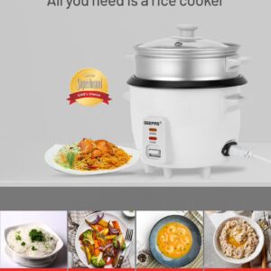 Multifunction Rice Cooker Includes Cook & Keep Warm Functions With Tempered Glass Lid, Aluminum Inner Steamer/ Removable Non-Stick Pot/Cool Touch Handle/Durable Construction 1 L 400 W GRC4325H White - Image 6