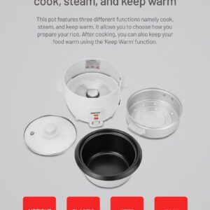 Multifunction Rice Cooker Includes Cook & Keep Warm Functions With Tempered Glass Lid, Aluminum Inner Steamer/ Removable Non-Stick Pot/Cool Touch Handle/Durable Construction 1 L 400 W GRC4325H White - Image 7