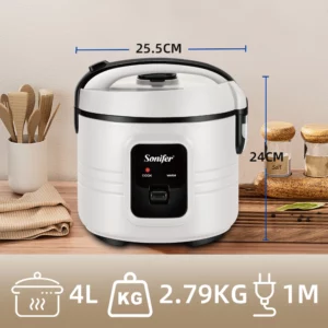 Sonifer Rice Cooker, 4L 700W, Spherical Inner Pot, One-Key Control, Auto Keep Warm, Easy Clean Design - Image 4